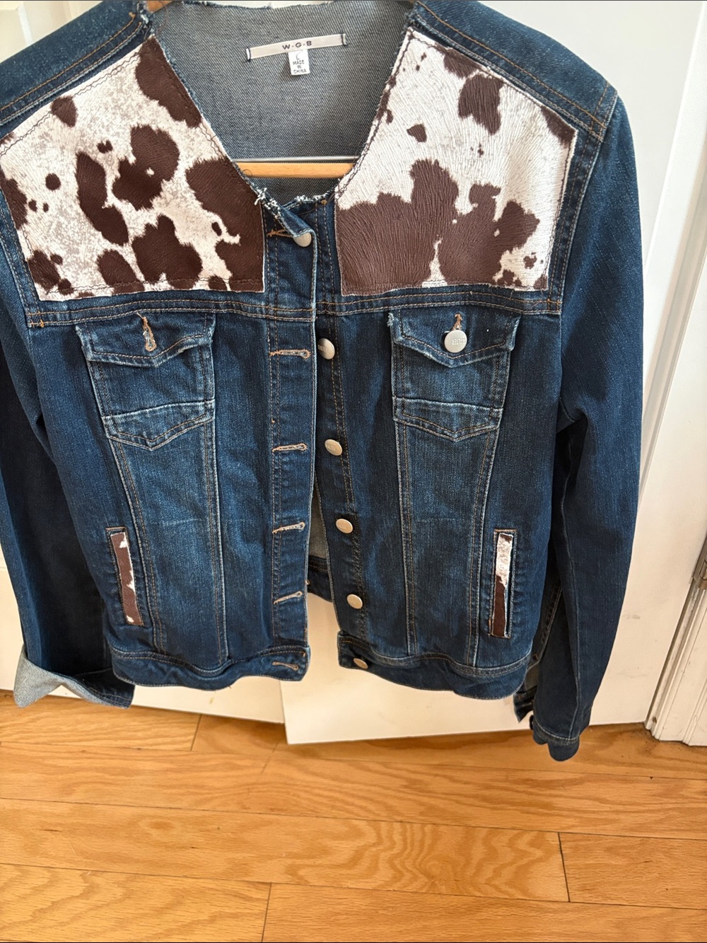 COUNTRY CONCERT COMING UP? Dark Blue Denim Jacket with Brown Cowhide Accents